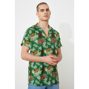 Trendyol Green Men's Regular Fit Apaş Collar Tropical Printed Shirt