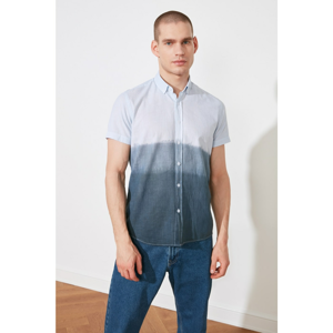 Trendyol Blue Male Slim Fit Buttoned Collar Short Sleeve Gradient Shirt