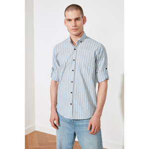 Trendyol Blue Male Slim Fit Long Sleeve Epaulette ButtonEd Collar Shirt