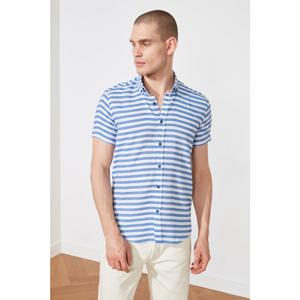 Trendyol Blue Male Slim Fit Short Sleeve ButtonEd Collar Striped Shirt