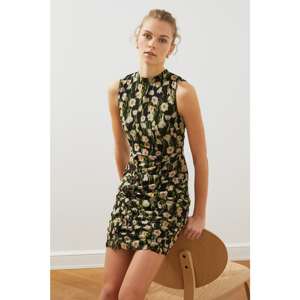 Trendyol Black Upright Collar Floral Dress