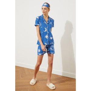 Trendyol Blue Printed Knitted Pyjama Set
