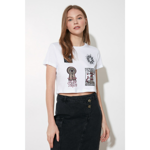 Trendyol White Crop Printed Knitted T-Shirt