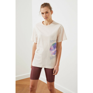Trendyol Stone Printed Boyfriend Knitted T-Shirt