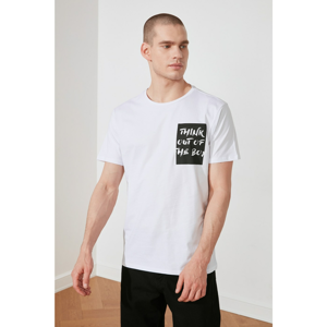Trendyol White Men's Regular Fit Bike Collar Short Sleeve Printed T-Shirt