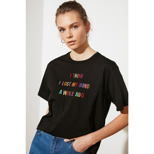Trendyol Boyfriend Knitted T-Shirt WITH Black Embroidery