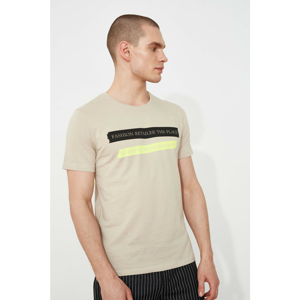 Trendyol Stone Men's Regular Fit Bike Collar Short Sleeve Printed T-Shirt