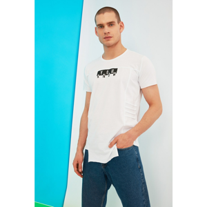 Trendyol White Male Regular Fit Bike Collar Short Sleeve Printed T-Shirt