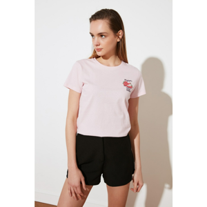 Trendyol Pink Embroidered Basic Knitted T-Shirt