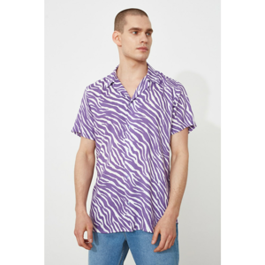 Trendyol Purple Male Regular Fit Apaş Collar Short Sleeve Tropical Shirt