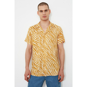 Trendyol Mustard Men's Regular Fit Apaş Collar Short Sleeve Tropical Shirt