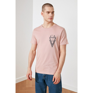Trendyol Pink Men's Short Sleeve Slim Fit Printed T-Shirt