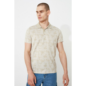 Trendyol Beige Male Slim Fit Short Sleeve Jacquard Süprem Polo Neck T-shirt