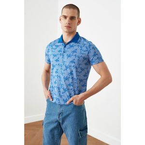 Trendyol Blue Male Slim Fit Short Sleeve Jacquard Süprem Polo Neck T-shirt