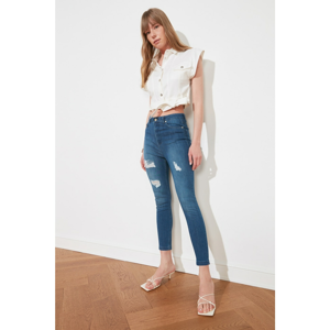 Trendyol High Waist Skinny Jeans WITH Blue Ripped DetailING