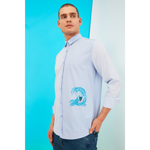 Trendyol Blue Men's Regular Fit Shirt Collar Printed Shirt
