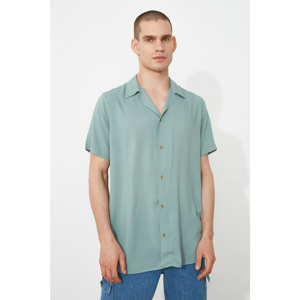 Trendyol Mint Men's Regular Fit Apaş Collar Short Sleeve Viscose Shirt