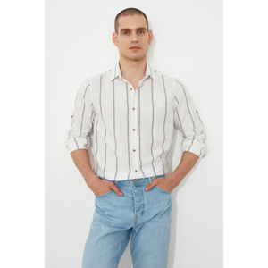 Trendyol Khaki Slim Fit Buttoned Collar Epaulette Striped Shirt