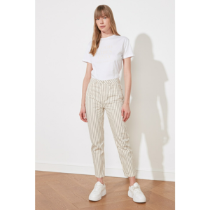 Trendyol White Striped High Waist Mom Jeans
