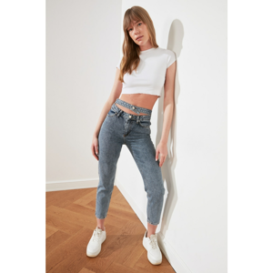 Trendyol Blue Cut Out Detail High Waist Mom Jeans