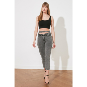 Trendyol Anthracite Cut Out Detailed High Waist Mom Jeans