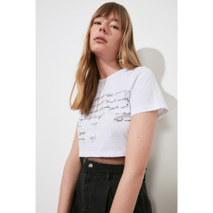 Trendyol White Crop Knitted T-Shirt