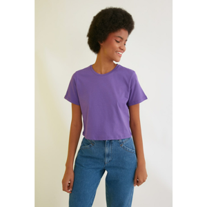 Trendyol Purple Crop Back Printed Knitted T-Shirt