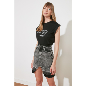 Trendyol Anthracite Color Block Slit Mini Denim Skirt