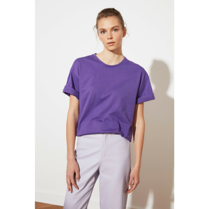 Trendyol Purple Back Printed Loose Knitted T-Shirt
