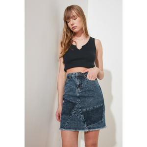 Trendyol Mini Denim Skirt WITH Blue Navy Blue Color Block Stitch DetailING
