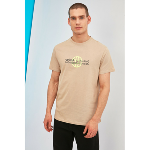 Trendyol Stone Men's Regular Fit Bike Collar Short Sleeve Printed T-Shirt