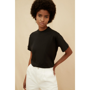 Trendyol Black 100% Organic Cotton Upright Collar Knitted T-Shirt
