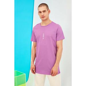 Trendyol Purple Male Long Fit Printed Bike Collar T-Shirt