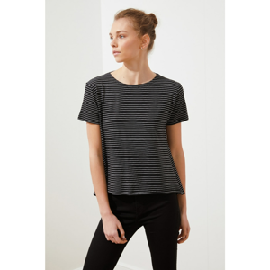Trendyol Asymmetrical Knitted T-Shirt WITH Black Striped Back Decolletage