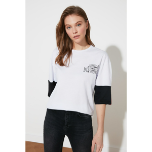 Trendyol White Printed Oversize Knitted T-Shirt