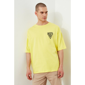 Trendyol Yellow Men's Oversize Short Sleeve Printed T-Shirt