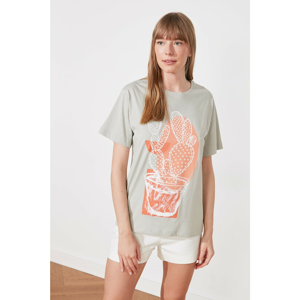 Trendyol Stone Boyfriend Printed Knitted T-Shirt