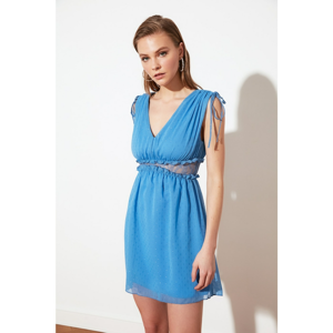 Trendyol Special Fabric Dress with Blue Waist Lace Detail