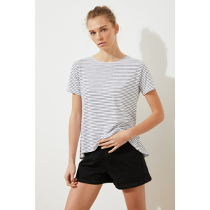 Trendyol Asymmetrical Knitted T-Shirt WITH White Striped Back Decolletage