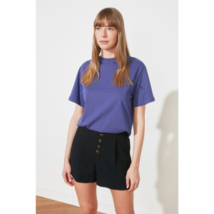 Trendyol Purple Embroidered Boyfriend Knitted T-Shirt