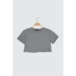Trendyol Gray Petit Crop Knitted T-Shirt