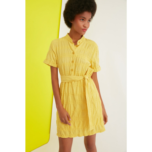 Trendyol Yellow Belt Textured Fabric Dress