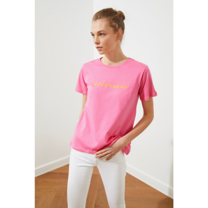 Trendyol Pink Printed Basic Knitted T-Shirt