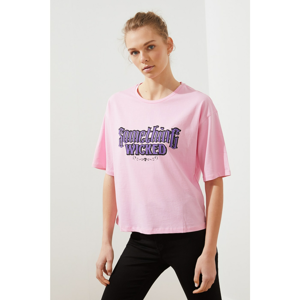 Trendyol Pink Loose Printed Knitted T-Shirt