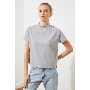 Trendyol Grey Collar Printed Semifitted Mold Knitted T-Shirt