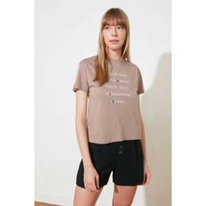 Trendyol Mink Printed Semifitted Knitted T-Shirt