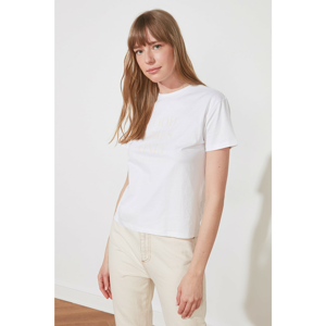 Trendyol White Printed Semifitted Knitted T-Shirt