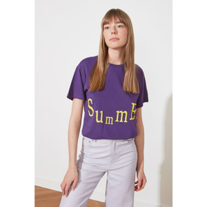 Trendyol Purple Printed Boyfriend Knitted T-Shirt