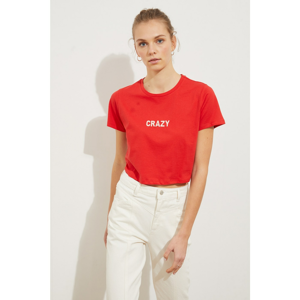 Trendyol Red Embroidered Crop Knitted T-Shirt