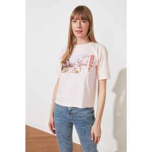 Trendyol Pink Printed Loose Knitted T-Shirt